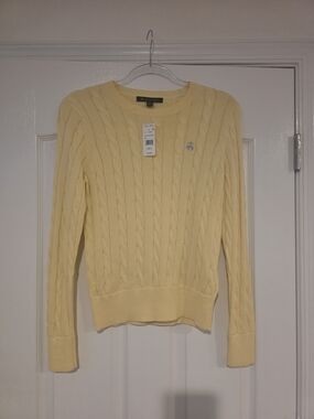 Brooks Brothers Women's Cable Knit Crew Sweater - Pale Yellow Extra Small - NWT